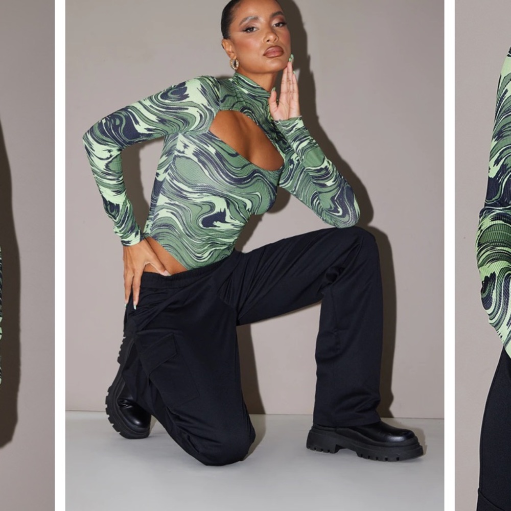 Pretty little thing green black bodysuit